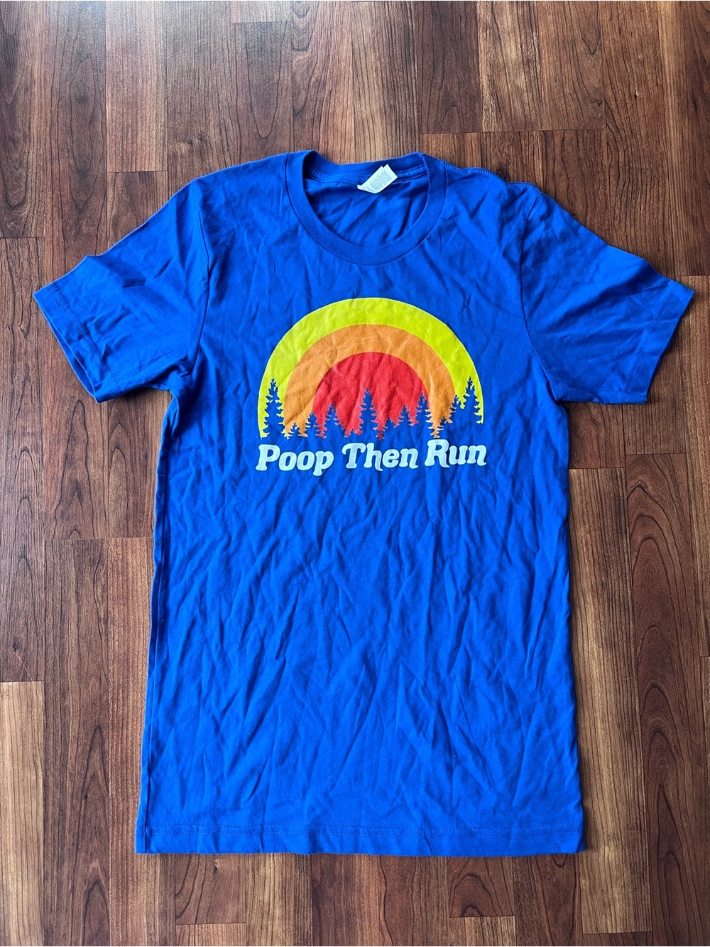 Poop Then Run Retro Funny Humor Running Graphic Tee Royal Blue Small